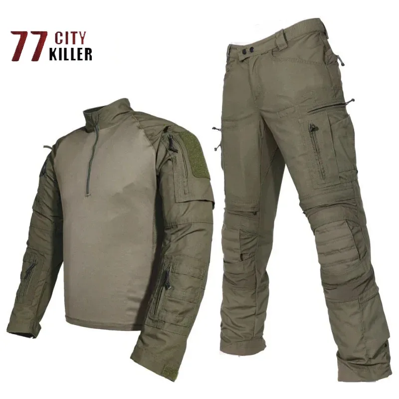 P40 Tactical 2-piece Set Men\'s Wear Resistant Waterproof Military Combat Long Sleeved Men 3D Multi Pocket Cargo Pants Size S-3XL