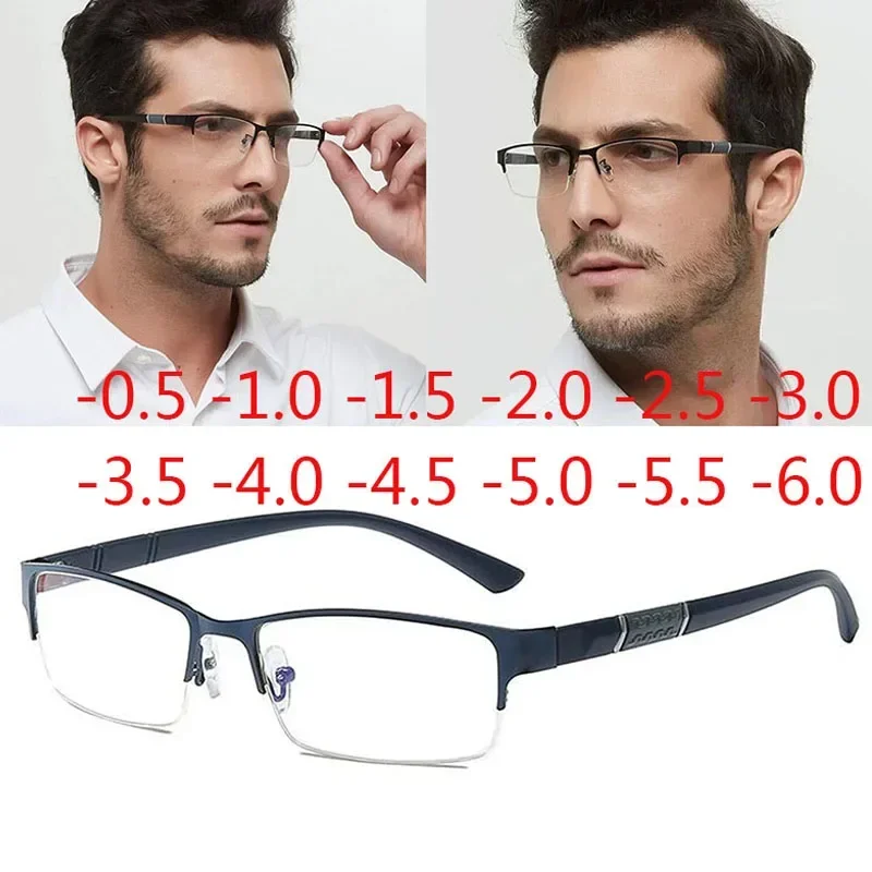 Half Metal Frame Nearsighted Glasses Unisex Myopia 0  -1 -1.5 -2 -2.5 -3 -4 -5 -6  Finished Products Number Degrees Glasses