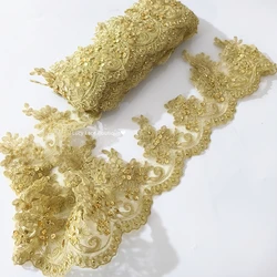 넓은 유니폼 및 코스튬 골드 비즈 레이스 트림, 자수 오간자 트림 리본 레이스, 13cm, 5 야드, 1 야드