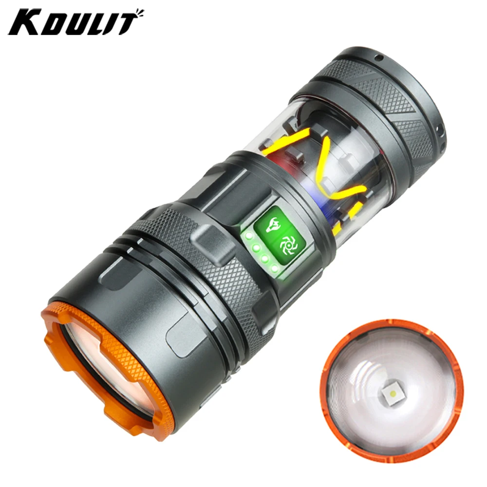 KDULIT High Power Laser LED Flashlight Rechargeable Tactical Torch With Side Light Outdoor Camping Emergency Spotlights Lantern