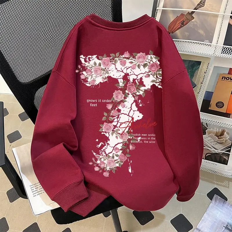 

Толстовка с круглым вырезом, большой размер, 300 г/м², с цифровым цветочным принтом, осенне-зимняя, новая коллекция, в национальном стиле, премиум-класса.