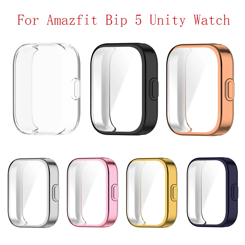 2 pçs tpu caso para amazfit bip 5 unity macio relógio inteligente protetor de tela all-around pára-choques capa protetora escudo.