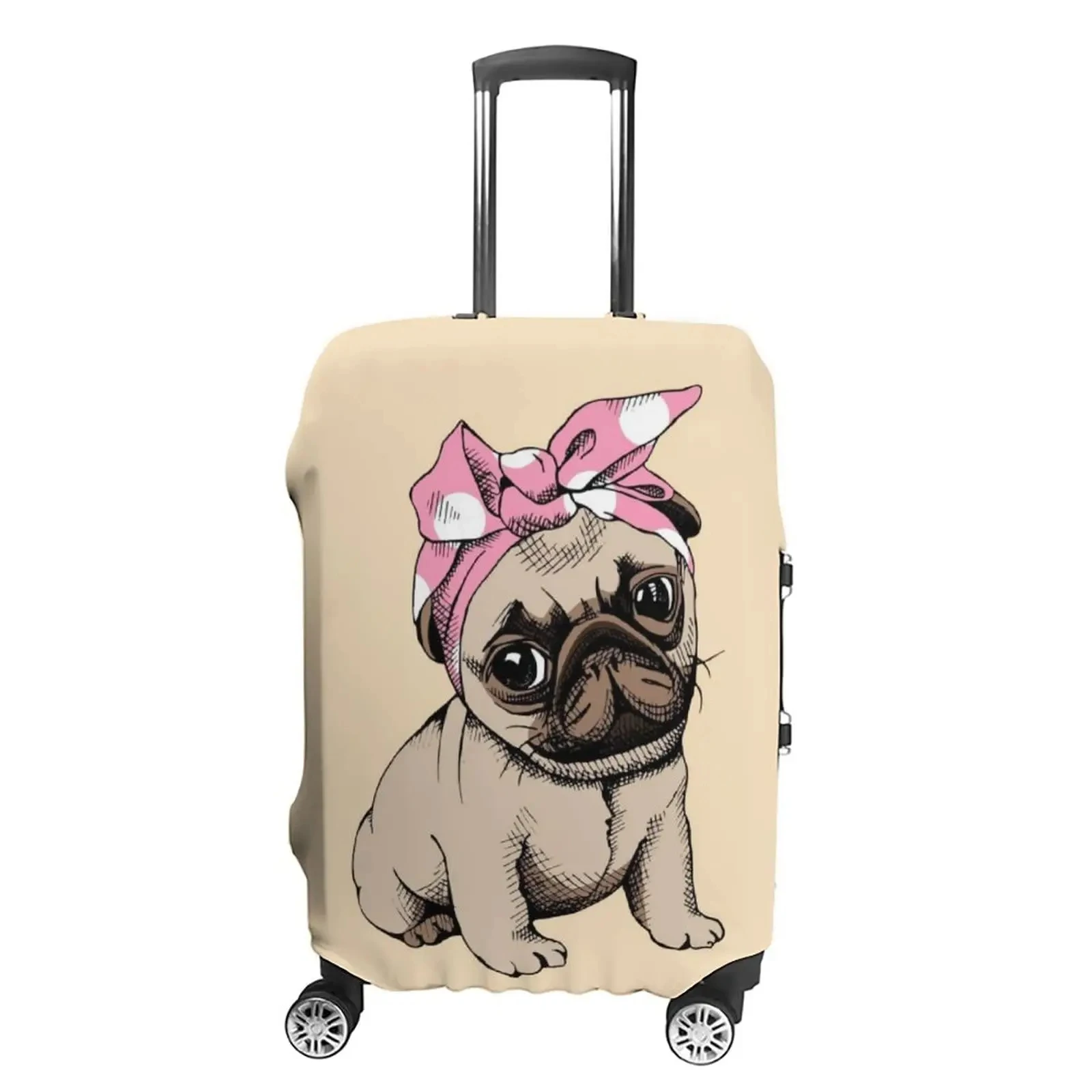 Funda de equipaje con patrón de Pug de dibujos animados, cubierta de maleta antiarañazos, funda de carrito con cremallera, accesorio de viaje para 18-32 pulgadas