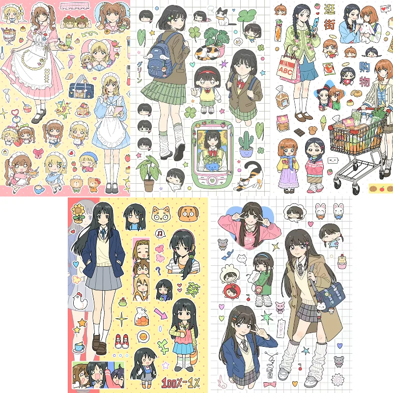 Cute Cartoon Girl Daily Stickers Decorate Diy Handbook Mobile Phone Case Decoration Material