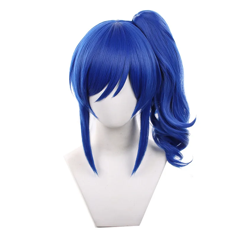 

Kiriya Aoi Cosplay Wig Short Wig With Ponytail Blue Wig Anime Halloween Party Heat Resistant Synthetic Wigs Hair + Wig Cap