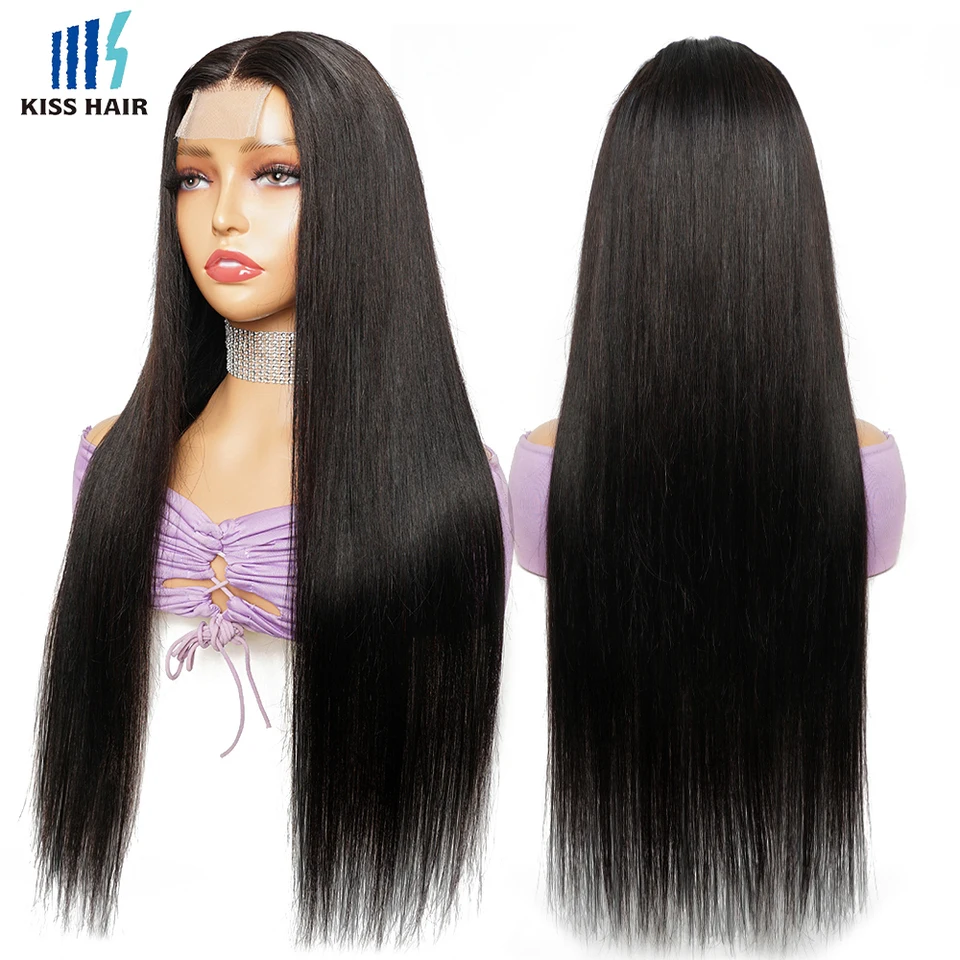 KissHair Peluca con Lace 2x6, Densidad 250%, Cabello Humano Brasileño Remy, Liso Sedoso, Cierre Kim 2x6, Raya al Medio Profunda 2