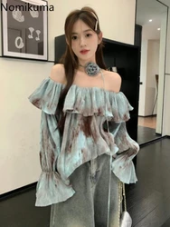 2024 Blusas Mujer De Moda Flare Sleeve Loose Blouses Women Slash Neck Tie-dye Summer Shirts Fashion Ruffles Korean Blouse Tops