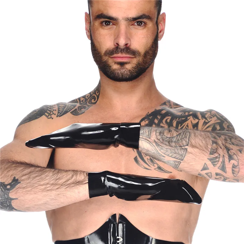 

Handmade Sexy Exotic Lingerie Unisex Black Latex Round Wrist Gloves Customize Size Uniform Zentai Fetish