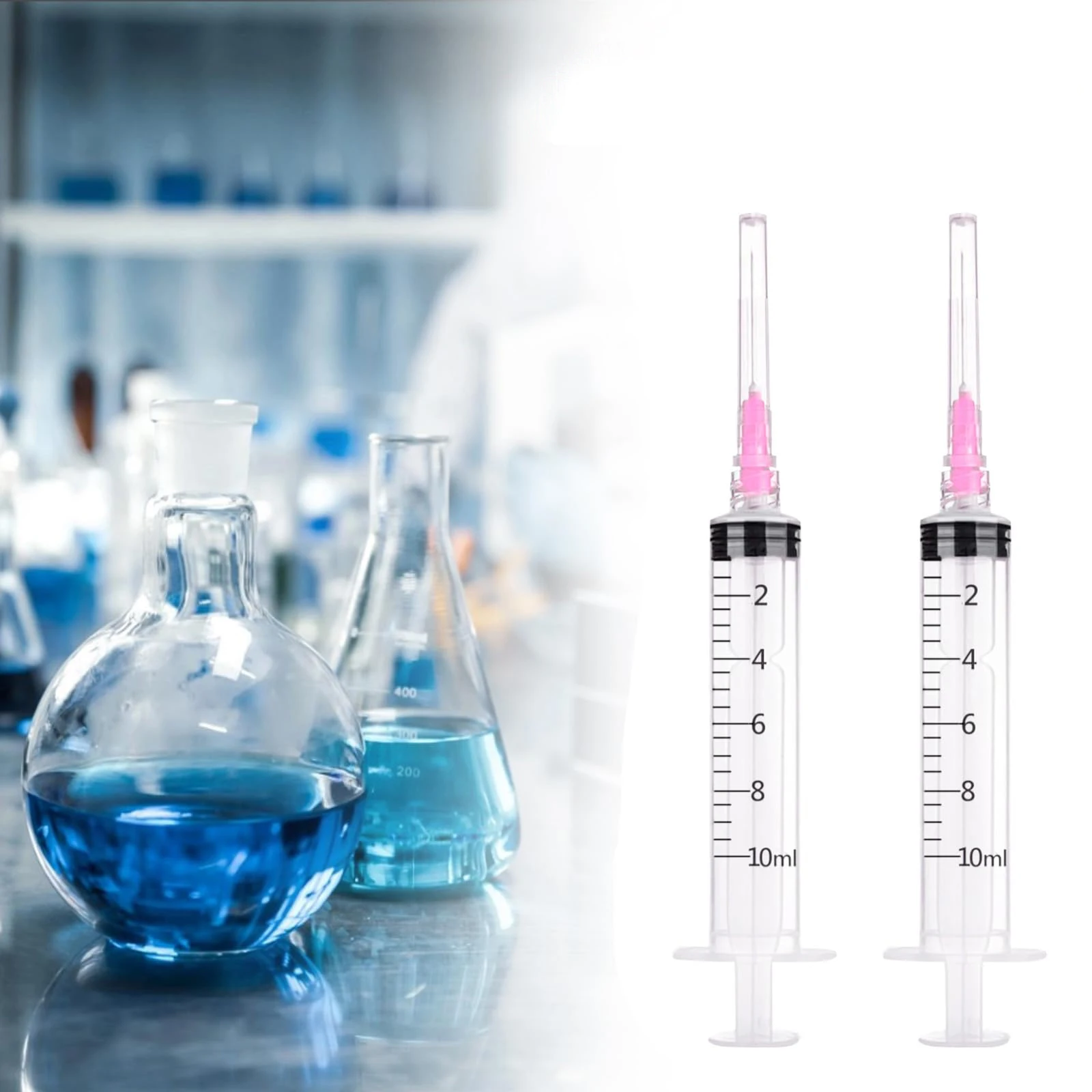 100 Stück 10ml/cc sterile Einwegspritzen mit Luer-Lock-Anschluss und 18G 1,5-Zoll-Nadel, einzeln verpackt, zum Messen von Flüssigkeiten, für den Laborgebrauch – Detail 4
