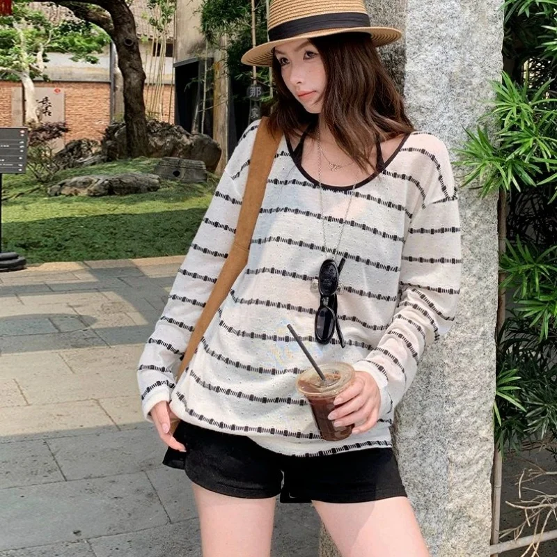 Women Two Piece Set Women Summer Loose Lightweight Sun Protection Long Sleeve Cover Up Halter Camisole T Shirt Suit