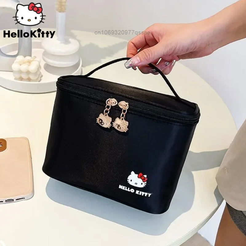 Sanrio Hello Kitty Large Capacity Makeup Bag for Women New Zipper Portable Square Cosmetic Storage Box Luggage Bags