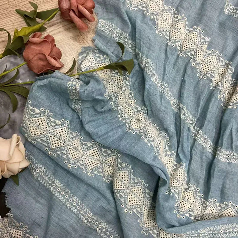 

Винтажная хлопковая ткань в этническом стиле с кружевной вышивкой в полоску используется для платья своими руками, одежды, домашнего декора, ткань с вышивкой