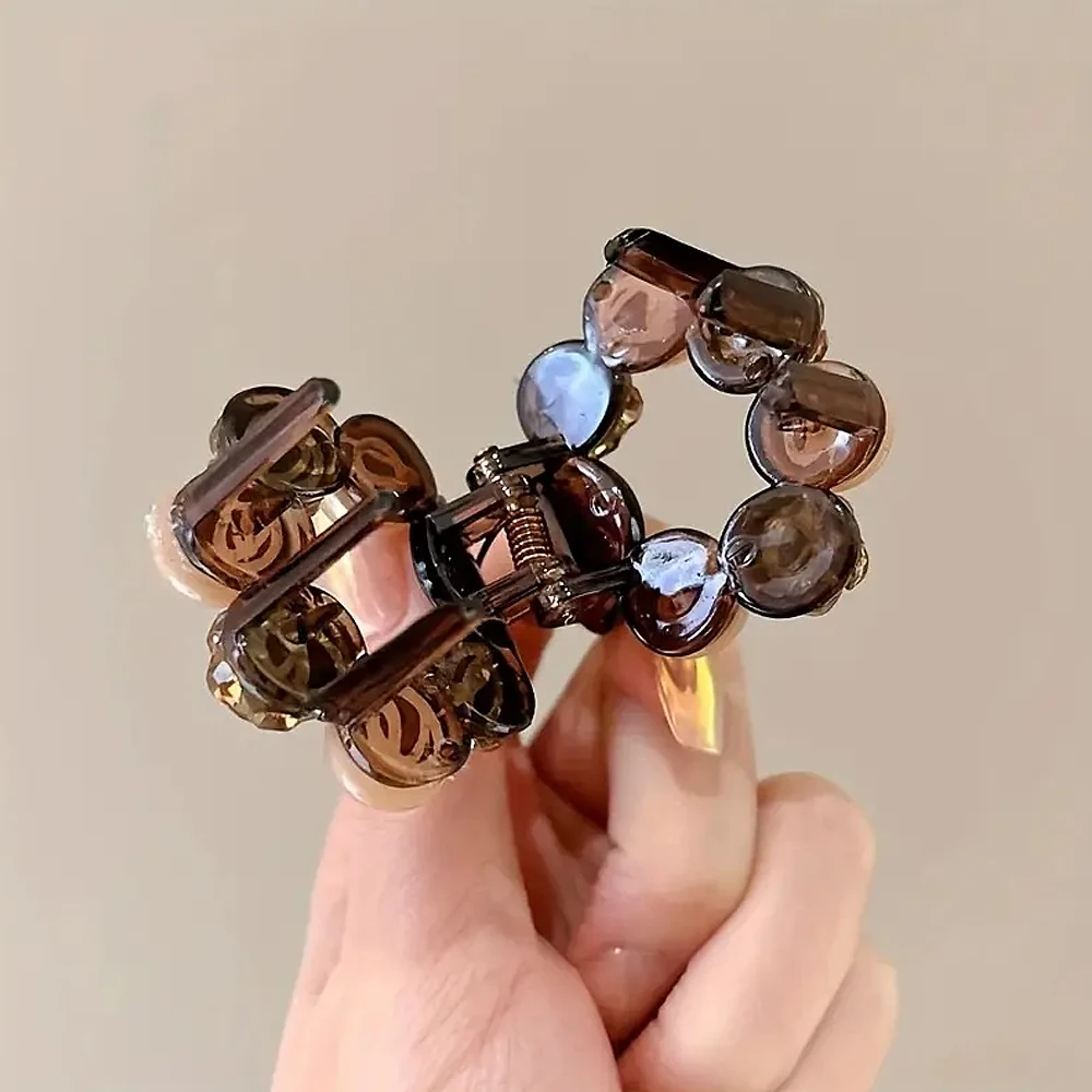 Fashion Rose Flower Hair Claw Faux Pearl Crystal Acrylic Jaw Clips Women Girls Non-Slip Ponytail Holder Hairpins Casual Headwear