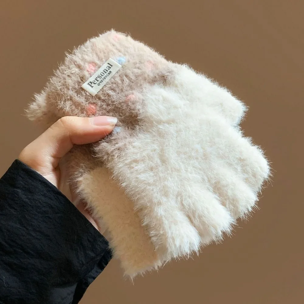 Stylish Polyester Half Finger Gloves Thick Polka Dot Knitted Gloves Warm Winter Gloves Outdoor Activity