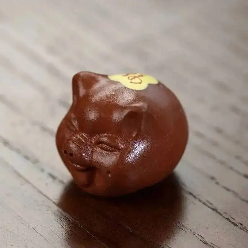  Tea Pet Pig Figurine Clay Painting Fortune Prosperity Happiness Wealth Little Pig Head Sculpture Craft Tea Play Чаепитие