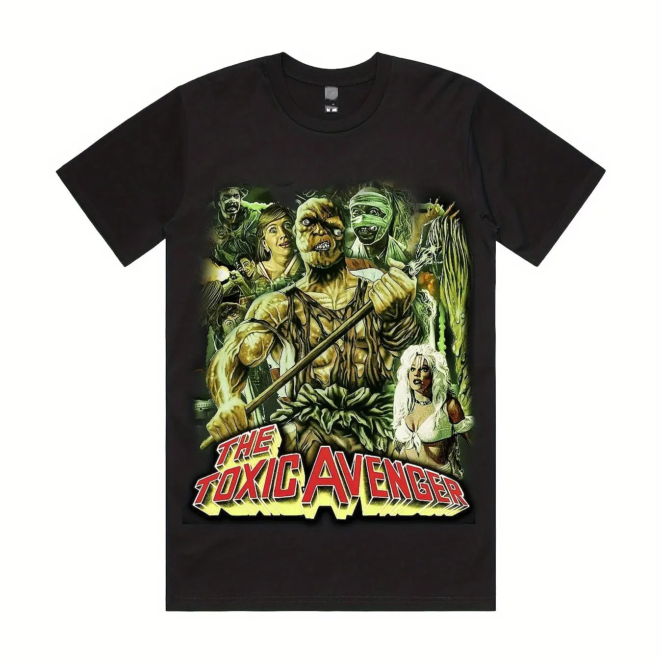 Camiseta con patrón de película de Los Vengadores tóxicos Vengadores y negrita negro puro algodón transpirable informal para hombre