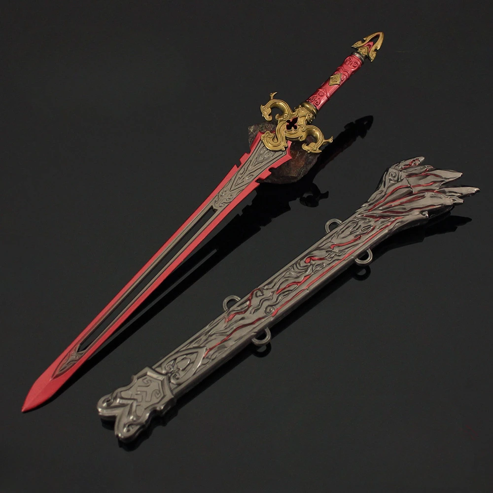 30cm naraka: periféricos de jogo bladepoint espada de céu vermelho com bainha arma de metal completa modelo caixa de presente ornamentos de brinquedo colecionável