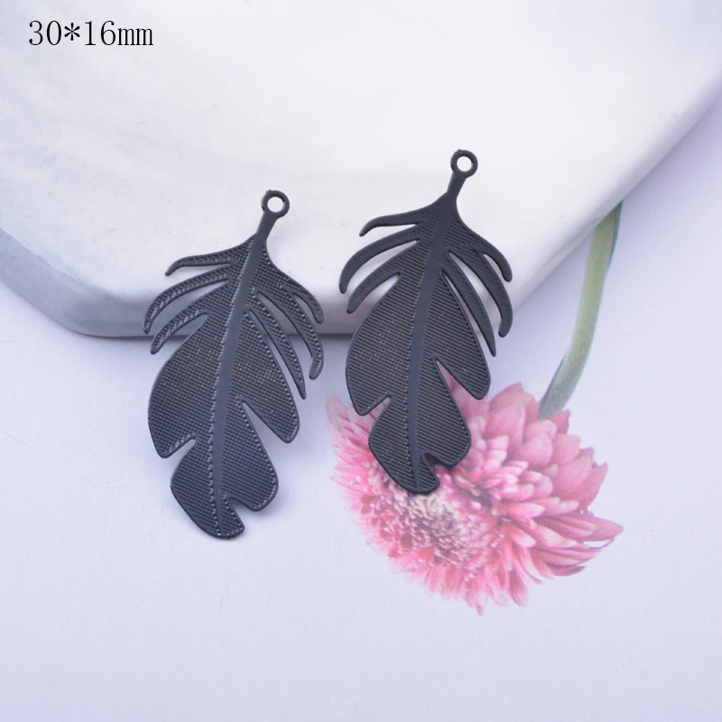 12pcs Brass Black White Feather Leaf Jewelry Charms  DIY Making Earring Jewelry Findings