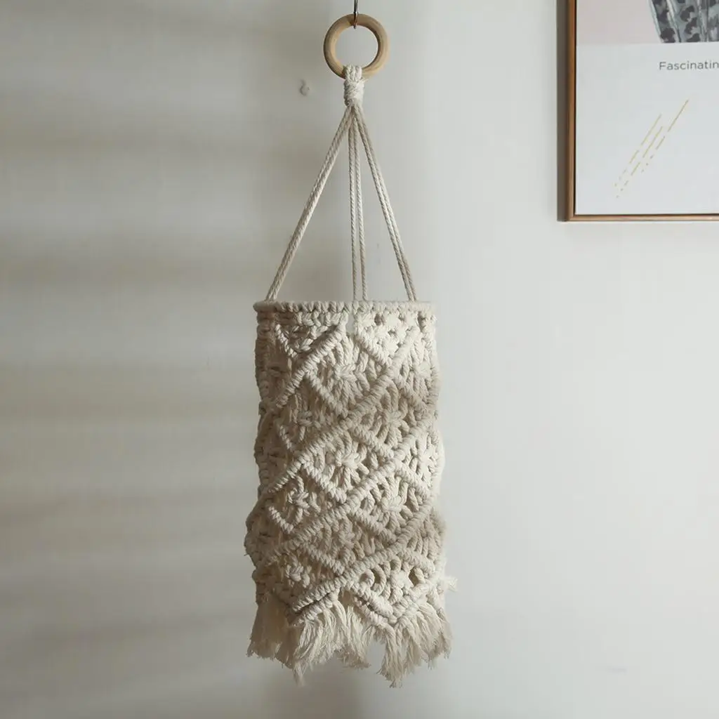 Macrame Lamp Shade Tassel Lantern for Dorm Room Bohemian Home Decor Bulb Not Included Chandelier Decorative Beige