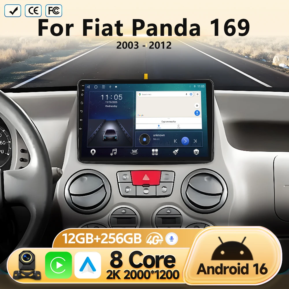 Android Auto For Fiat Panda 169 2003 2004 2005- 2012 Car Radio Head Unit GPS Navigation Multimedia Video Player Stereo No 2 din
