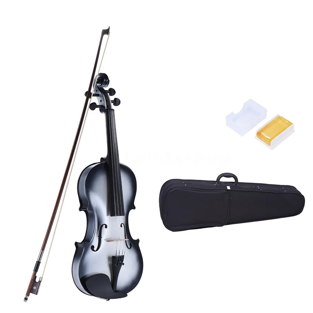 Black & White Violin For Kids & Adults 4-4 3-4 1-2 1-4 1-8 Size Fiddle Student &Beginners Kit W/Braziwood Bow String Bridge Case