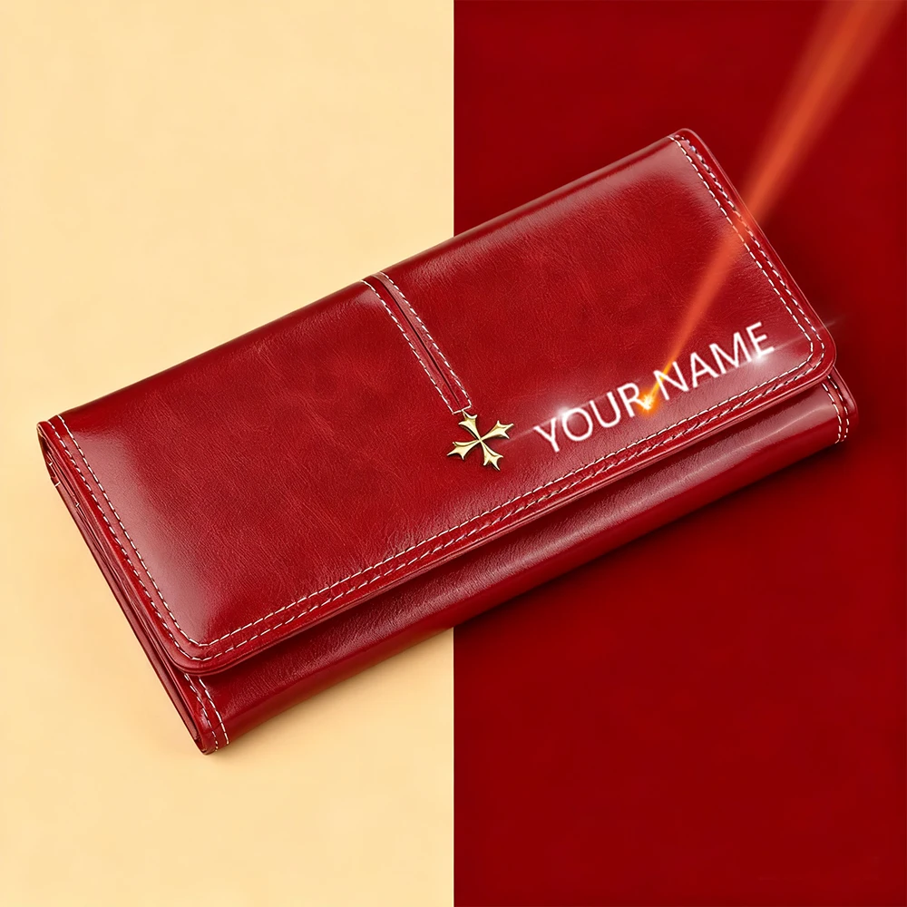 

Baellerry New Women's Long Wallet Name Engraving Card Clip High Capacity Photo Holder Luxury Brand Purse for Girls