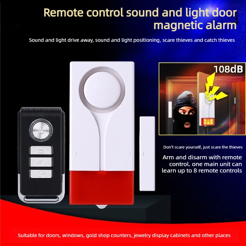 

Anti-theft vibration door and window alarm with remote control, sound and light door magnetic alarm, anti-intrusion