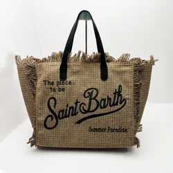 Tote Bag St. Bart's Europe and The United States Retro New Women's Large-capacity Casual Daily Striped Plaid Tassel Handbag