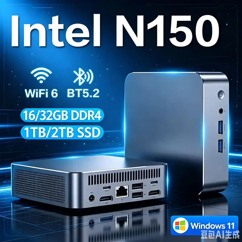 NEW Mini PC N150 Windows 11 Portable Computer 16GB 32GB RAM 1TB 2TB SSD WiFi6 Portable Gaming Computer Office Study PC Desktop