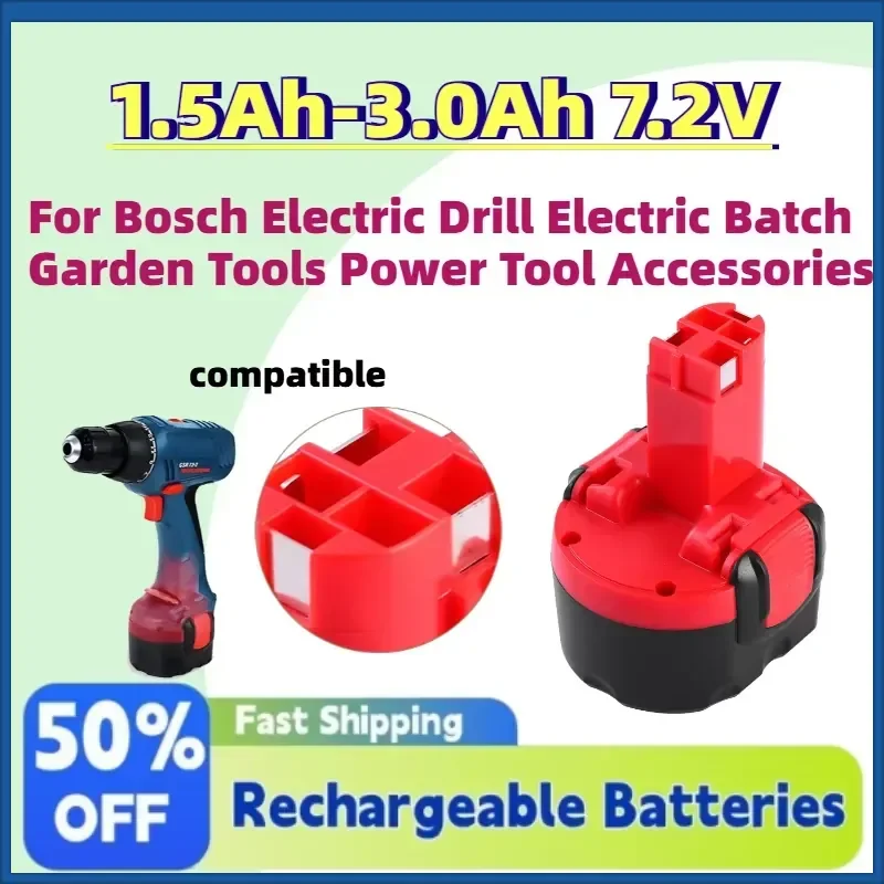 

New 1.5Ah-3.0Ah 7.2V NI-MH Rechargeable Battery for Bosch Electric Drill Electric Batch Garden Tools Power Tool Accessories