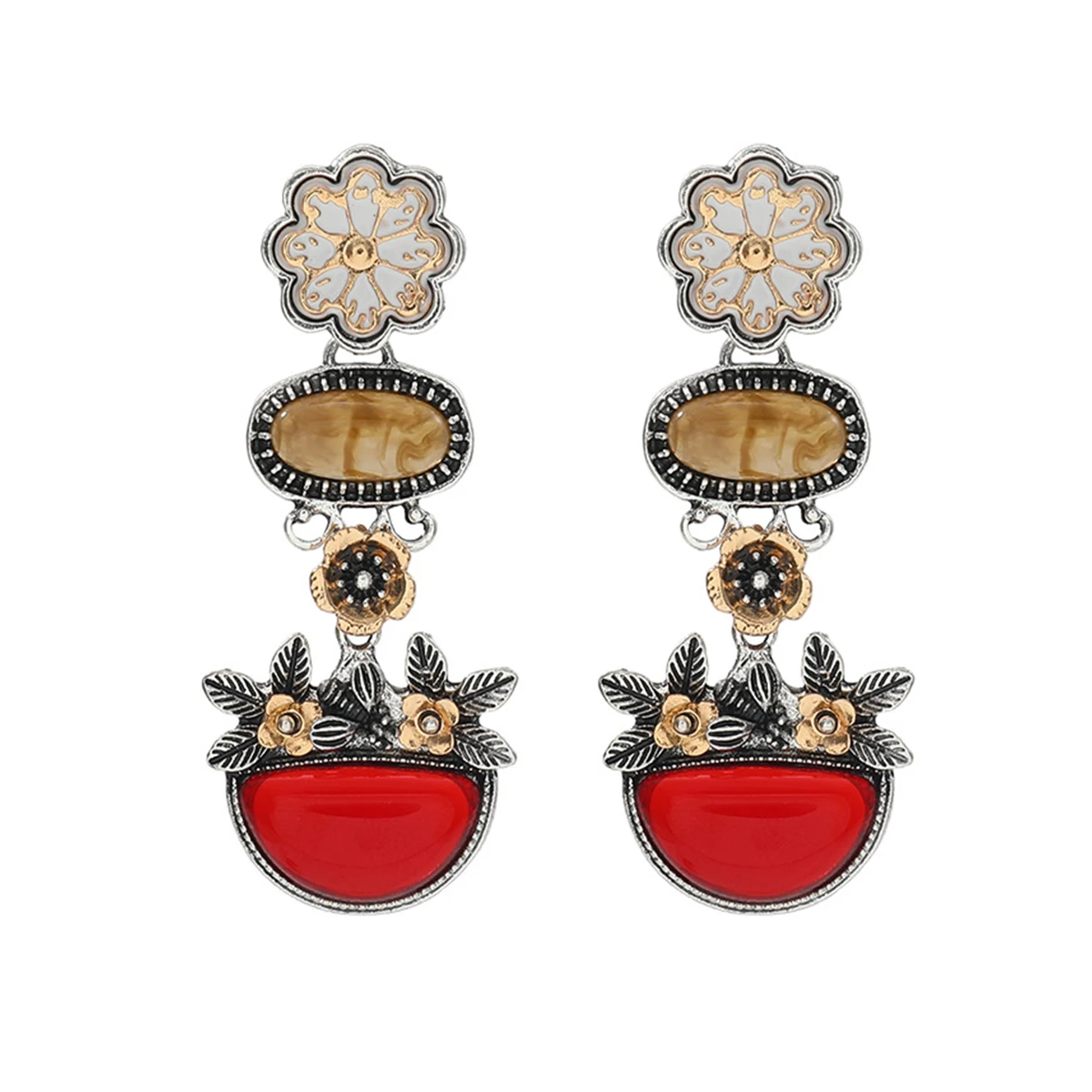 

ZAA Vintage Daisy Flower Resin Earrings for Women Personality Multi-layer Long Drop Earrings Holiday Party Jewelry Gifts