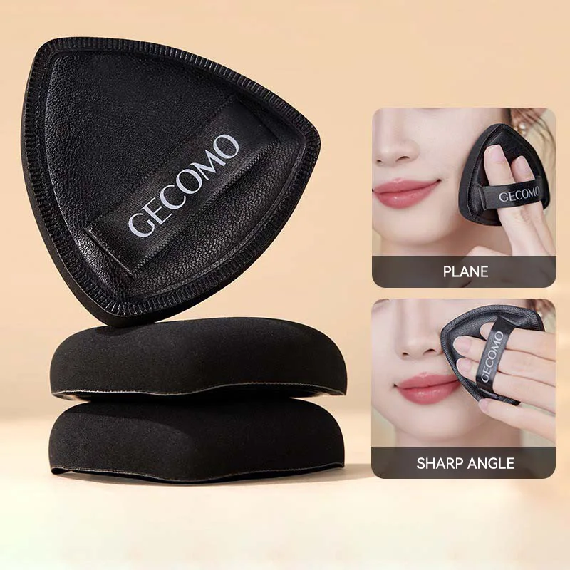 Esponja de beleza preta dupla face GECOMO - design triangular premium, textura macia e lisa, para aplicação de maquiagem impecável,