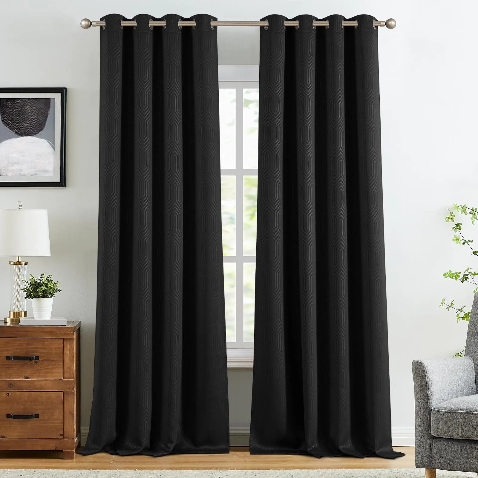 JINCHAN Embossed Textured Curtains For Living Room Bedroom 80% Blackout Curtain Grommet Top Room Darkening Drapes 1PCS