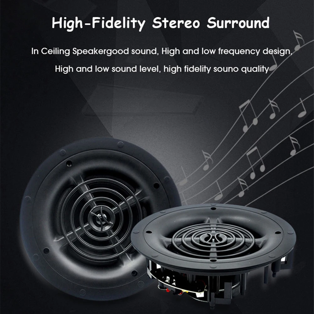 5 inch Frameless Coaxial Stereo Ceiling Speaker 25W Loudspeaker Home Theater Sound System Public Address In-Wall Indoor Horn