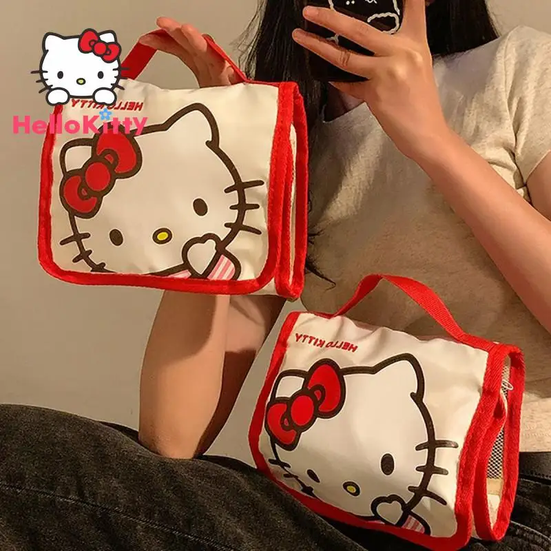 Hello Kittys Makeup Bag Sanrios My Anime Cartoon Melody Cinnamoroll Kawaii Kuromi Travel Portable Multifunction Wash Storage Bag