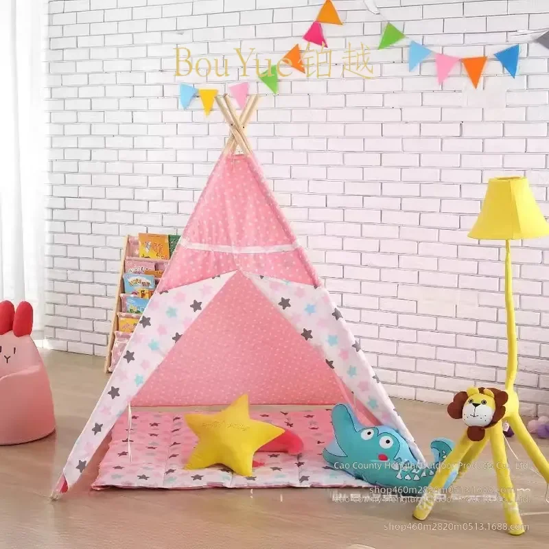Kids Wooden Playhouse Indian Style Tent Kindergarten Game House Interior Decor Baby Studio Photography Props Solid Wood Toy