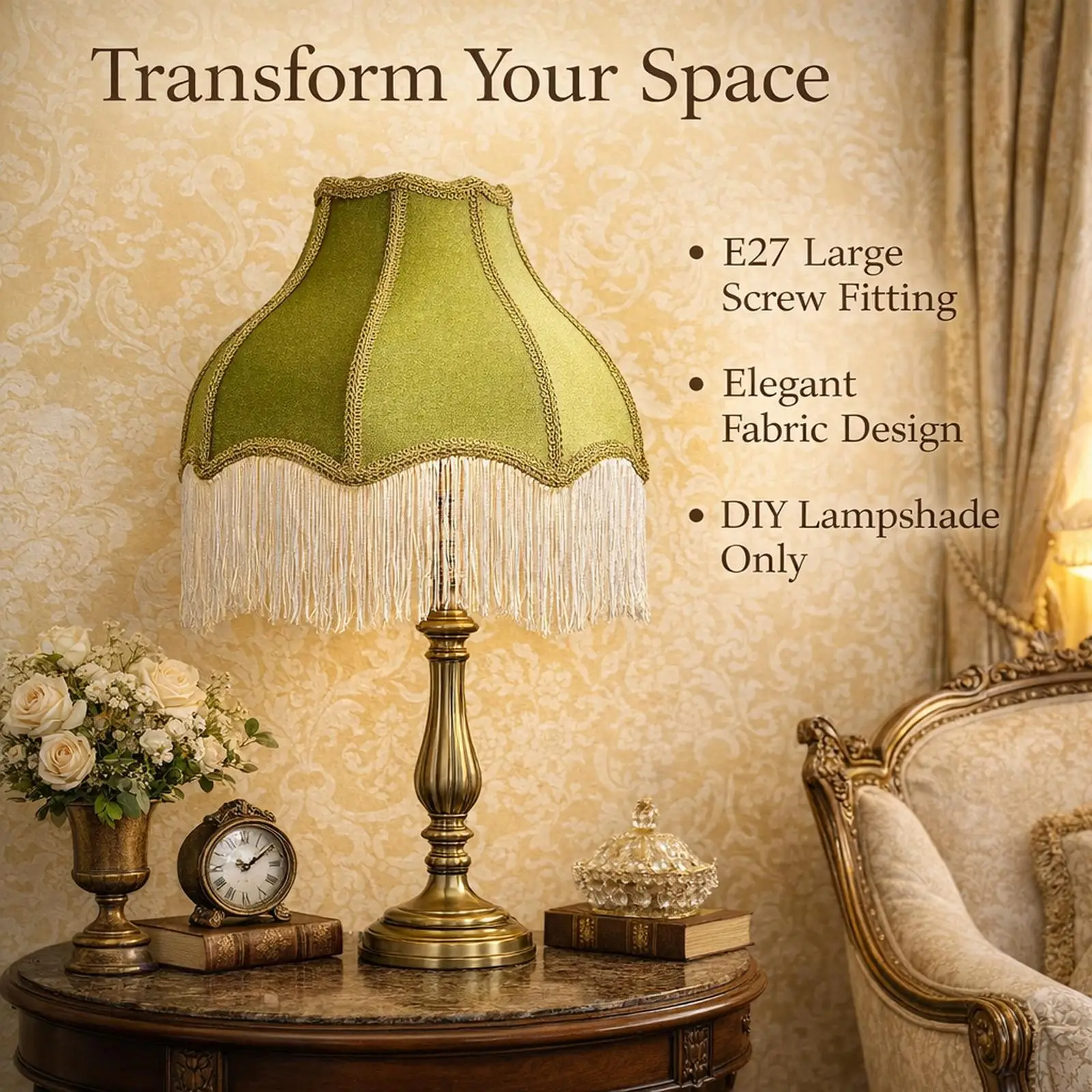 Velvet Lampshade Bell Shape Victorian Bedside lamp Shade Velvet Tassel Lamp Cover E27 Base Decor for Office Living Room Home