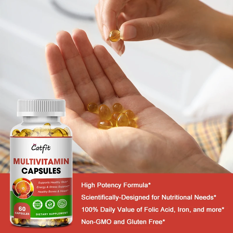 Catfit 5In1 Compound Vitamin Capsule Vitamin A B6 B12 VC VE A Health Care Daily Vitamin for Adults and Children