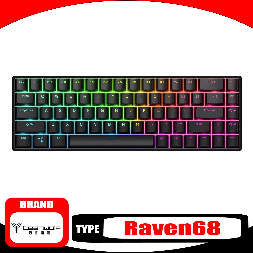 

Teamwolf Raven68 Клавиатура с магнитным переключателем 8k Быстрый триггер Rgb Проводная игровая клавиатура Горячая замена Valorant ПК Геймер Аксессуары Подарок