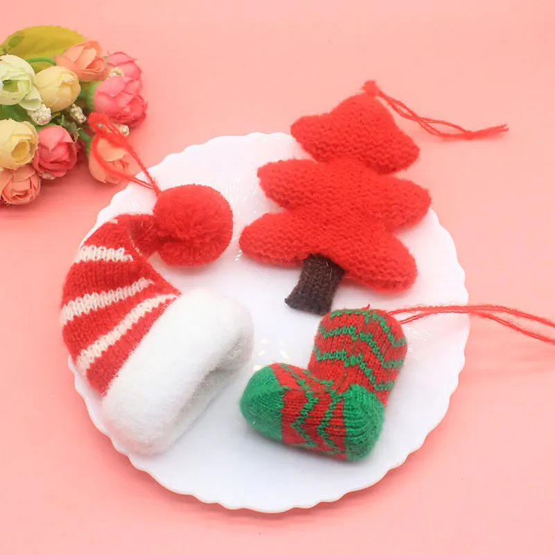 3 Stück Cartoon-Weihnachtsbaum-Anhänger, gestrickte Ornament-Serie, DIY-Material für Schuh-, Socken- und Taschendekoration – Detail 1