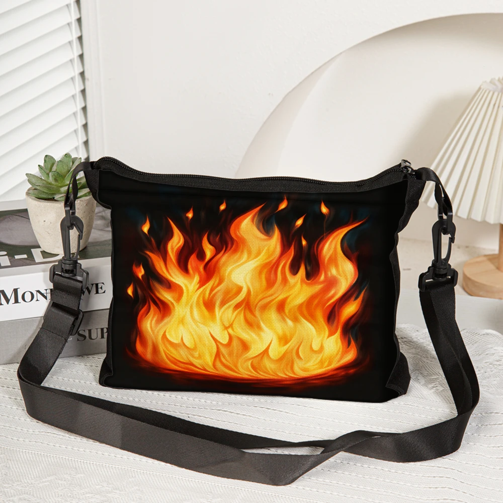 Flame Print Crossbody Bag Black Fire Pattern Shoulder Bags For Women Men Outdoor Travel Daily Use Fashion Accessory Unisex Bag