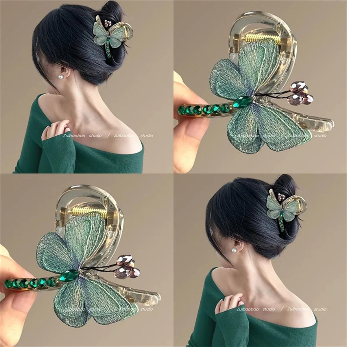 

Fallen Butterfly ~ Temperament Retro Style Embroidered Butterfly Clip for Women Medium Size Half-tied Hair at the Back of the He