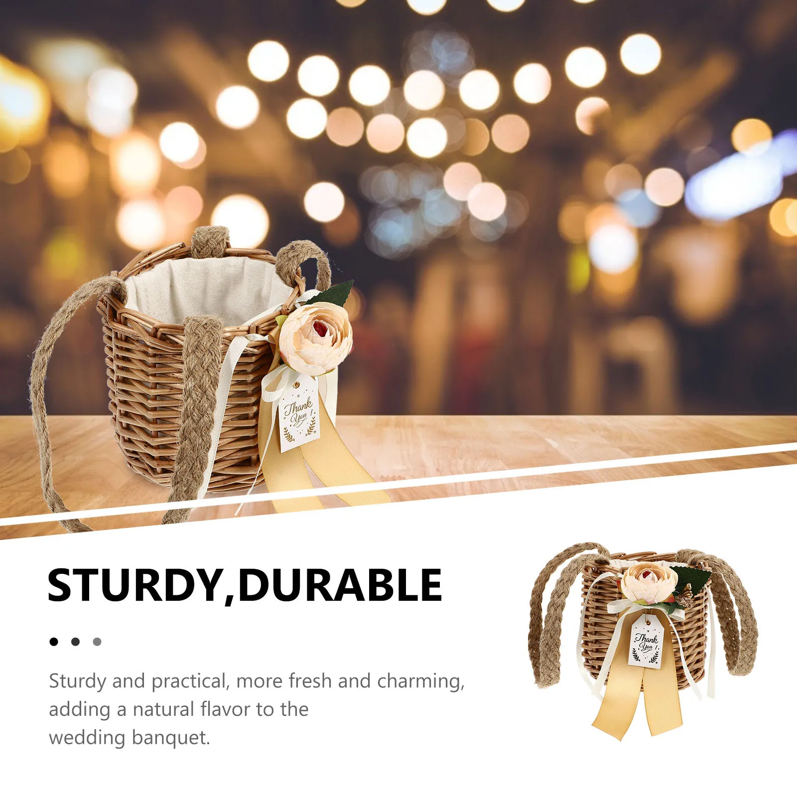 1 قطعة سلة الهدايا المنسوجة سلة تخزين صغيرة مصنوعة يدويًا من الخشب لتغليف الهدايا على شكل زهرة الحلوى وتخزين الشوكولاتة لحفلات الزفاف