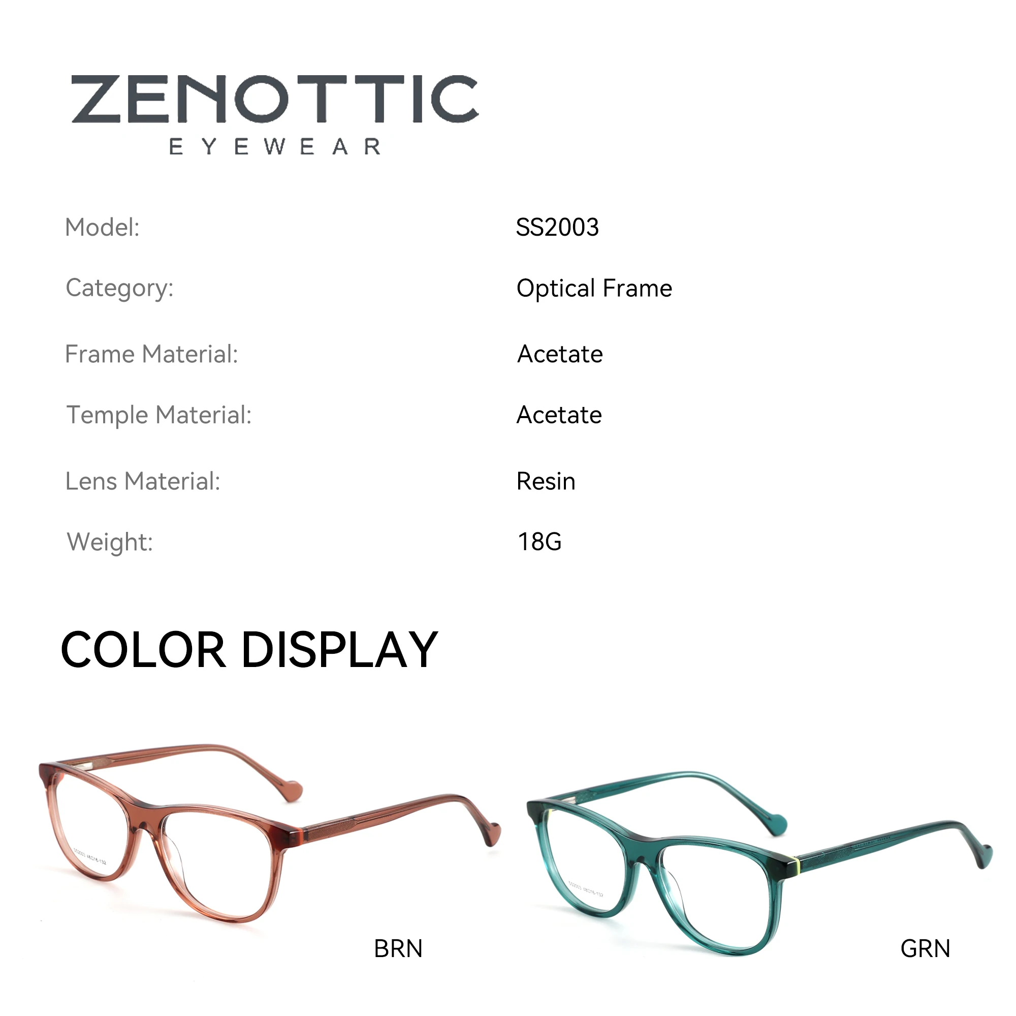 ZENOTTIC Vintage Simple Acetate Optical Frame Solid Color Square Frame Unisex Eyewear