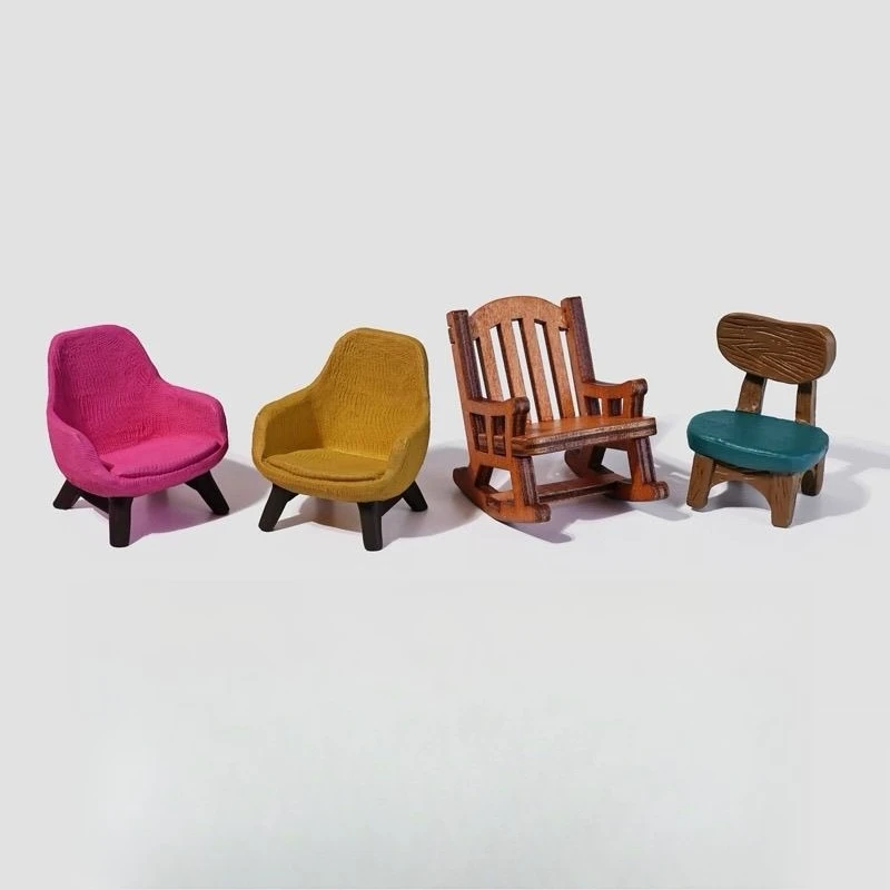 Mini Sofa, Warm Yellow Wooden Rocking Chair, Healing Mood and Decompression Work Station, Small Ornaments for Decoration