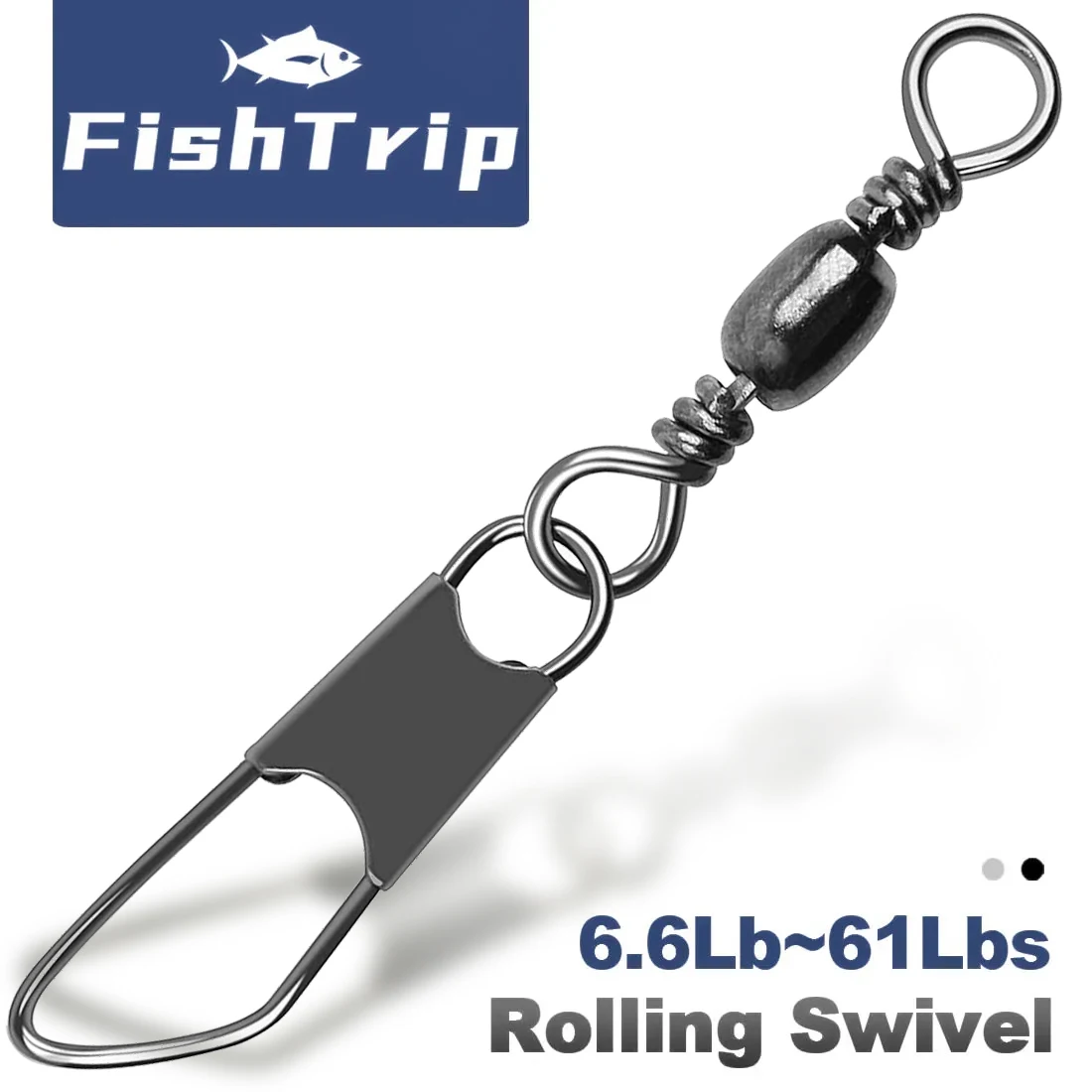 FishTrip 50 Stück Fasswirbel mit Safty Snap American Snap, Multitude für Meeresangeln-Anschluss