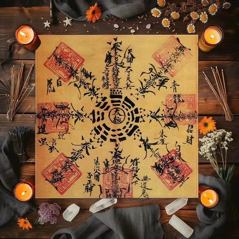 Tarot Altar Cloth Divination Mat Vintage Yin Yang Bagua Witchcraft Wicca Witchcraft for Tarot Reading Spiritual Home Decor