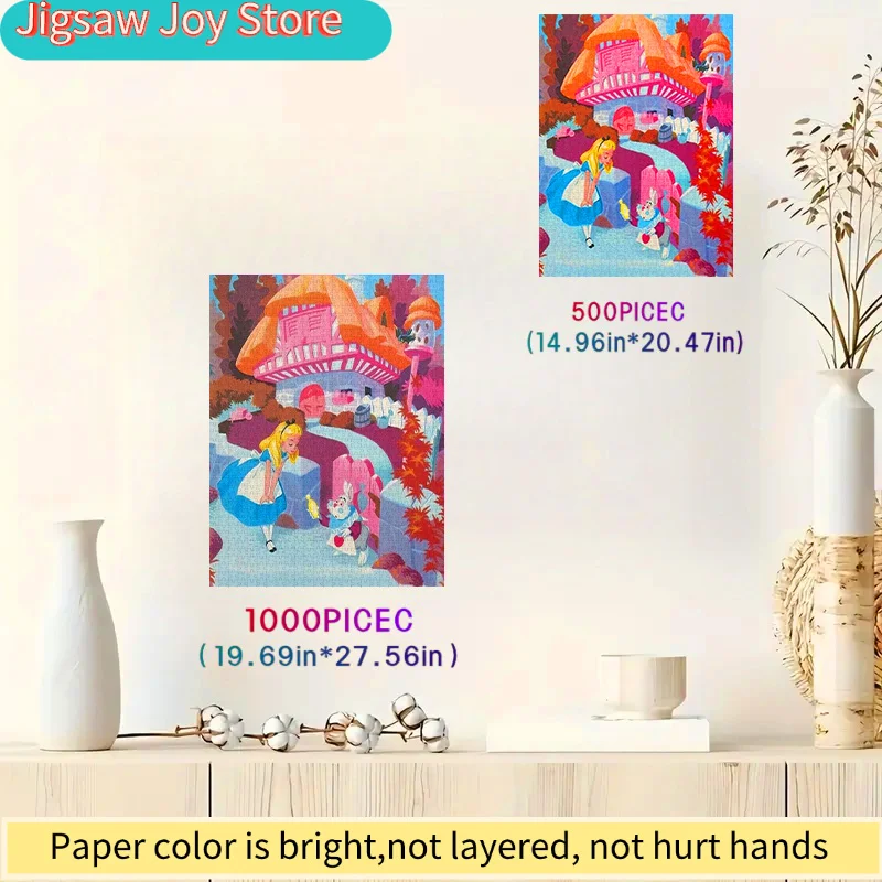 500/Disney  puzzle, DIY paper puzzle, Ailimei Wonderland theme, featuring White Rabbit and Mushroom House, thick white cardboa