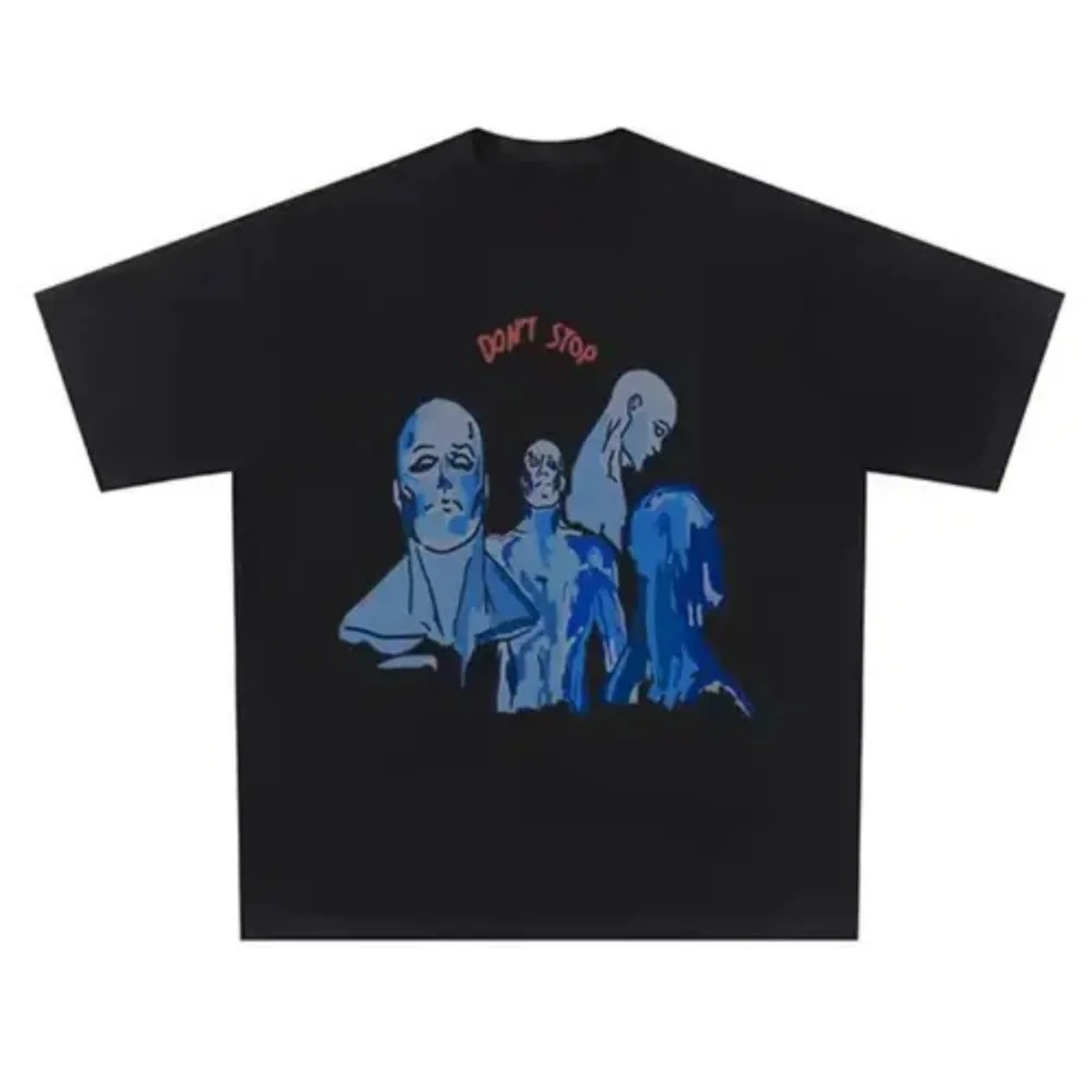 Don't Stop Blue Abstract Human T-Shirt Men Women  Art Print Oversized Casual Streetwear Aesthetic Short Sleeve Trend Tee Tops