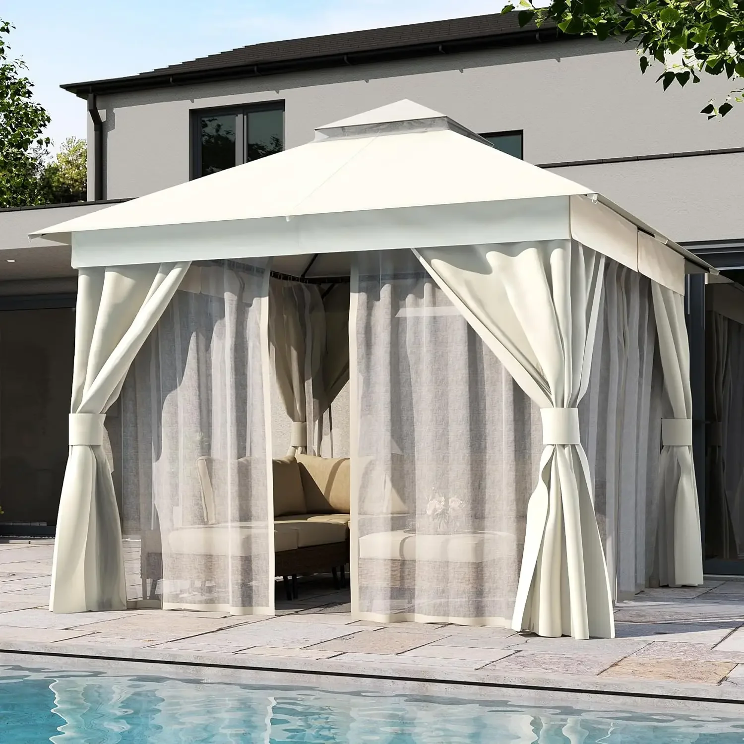 

Outdoor Patio Gazebo 10'x10' with Expansion Bolts, Heavy Duty Gazebos Shelter Party Tent with Double Roofs